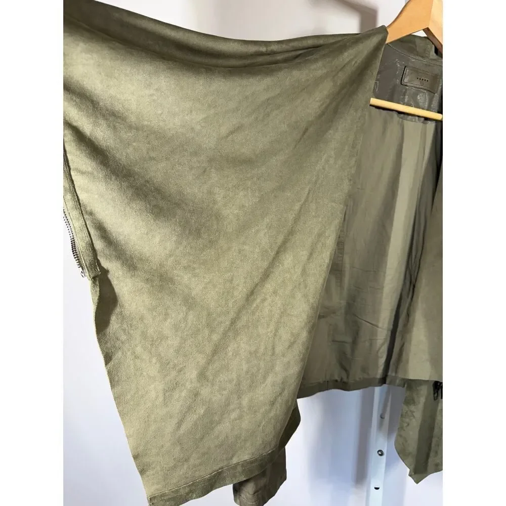 BLANK NYC Women's Faux Suede/Leather Asymmetrical Zip Front Jacket Green Size XS